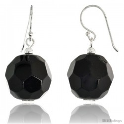 Sterling Silver Dangle Earrings, w/ Faceted Black Obsidian Beads, 1 1/4" (31 mm) tall