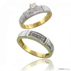 10k Yellow Gold 2-Piece Diamond wedding Engagement Ring Set for Him & Her, 4.5mm & 5mm wide