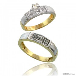 10k Yellow Gold 2-Piece Diamond wedding Engagement Ring Set for Him & Her, 4.5mm & 5mm wide