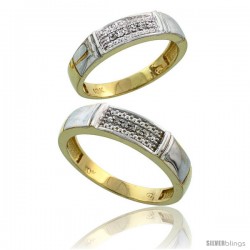 10k Yellow Gold Diamond 2 Piece Wedding Ring Set His 5mm & Hers 4.5mm