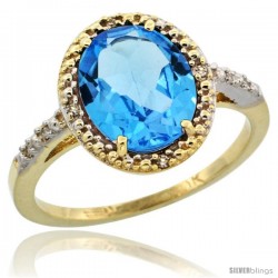 10k Yellow Gold Diamond Swiss Blue Topaz Ring 2.4 ct Oval Stone 10x8 mm, 1/2 in wide -Style Cy904111