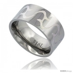 Surgical Steel 10mm Tribal Design Ring Wedding Band Comfort-Fit