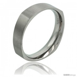 Surgical Steel 6mm Square Wedding Band Ring Matte Finish Comfort-fit