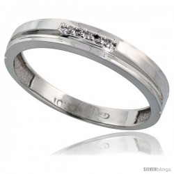 10k White Gold Mens Diamond Wedding Band Ring 0.03 cttw Brilliant Cut, 5/32 in wide