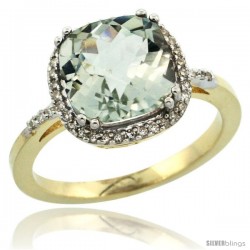 10k Yellow Gold Diamond Green-Amethyst Ring 3.05 ct Cushion Cut 9x9 mm, 1/2 in wide