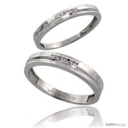 10k White Gold Diamond Wedding Rings 2-Piece set for him 4 mm & Her 3 mm 0.05 cttw Brilliant Cut