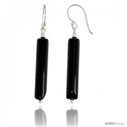 Sterling Silver Dangle Earrings, w/ Beads & Black Obsidian, 1 15/16" (49 mm) tall