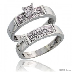 10k White Gold Diamond Engagement Rings Set 2-Piece 0.10 cttw Brilliant Cut, 3/16 in wide