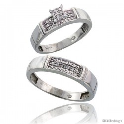 10k White Gold Diamond Engagement Rings 2-Piece Set for Men and Women 0.10 cttw Brilliant Cut, 4.5mm & 5mm wide