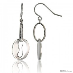 High Polished Oval Cut Out Dangle Earrings in Sterling Silver, 1 3/16" (30 mm) tall