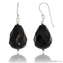 Sterling Silver Dangle Earrings, w/ Beads & Faceted Black Obsidian, 1 1/2" (39 mm)