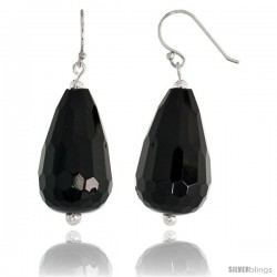 Sterling Silver Dangle Earrings, w/ Beads & Faceted Black Obsidian, 1 11/16" (43 mm) tall