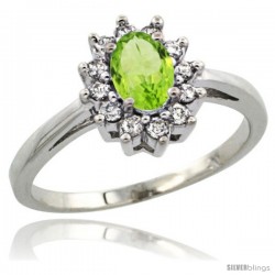 14k White Gold Peridot Diamond Halo Ring Oval Shape 1.2 Carat 6X4 mm, 1/2 in wide