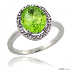 14k White Gold Diamond Halo Peridot Ring 2.4 carat Oval shape 10X8 mm, 1/2 in (12.5mm) wide