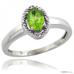 14k White Gold Diamond Halo Peridot Ring 0.75 Carat Oval Shape 6X4 mm, 3/8 in (9mm) wide