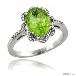 14k White Gold Diamond Halo Peridot Ring 1.65 Carat Oval Shape 9X7 mm, 7/16 in (11mm) wide