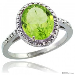 14k White Gold Diamond Peridot Ring 2.4 ct Oval Stone 10x8 mm, 1/2 in wide -Style Cw411111