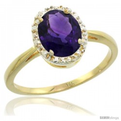 14k Yellow Gold Amethyst Diamond Halo Ring 1.17 Carat 8X6 mm Oval Shape, 1/2 in wide