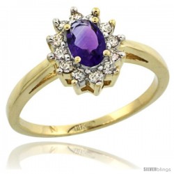 14k Yellow Gold Amethyst Diamond Halo Ring 1.17 Carat 8X6 mm Oval Shape ...