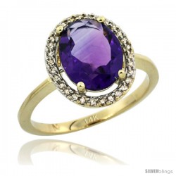 14k Yellow Gold Diamond Halo Amethyst Ring 2.4 carat Oval shape 10X8 mm, 1/2 in (12.5mm) wide