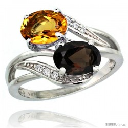 14k White Gold ( 8x6 mm ) Double Stone Engagement Smoky Topaz & Citrine Ring w/ 0.07 Carat Brilliant Cut Diamonds & 2.34 Carats