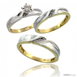 10k Yellow Gold Diamond Trio Wedding Ring Set His 5mm & Hers 3.5mm