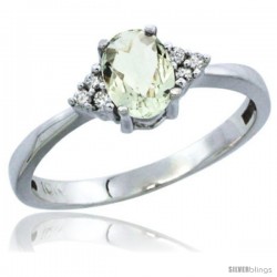 14k White Gold Ladies Natural Green Amethyst Ring oval 6x4 Stone Diamond Accent