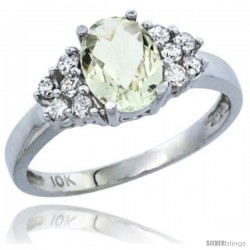 14k White Gold Ladies Natural Green Amethyst Ring oval 8x6 Stone Diamond Accent