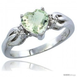 14k White Gold Ladies Natural Green Amethyst Ring Heart 1.5 ct. 7x7 Stone Diamond Accent