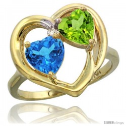 10k Yellow Gold 2-Stone Heart Ring 6mm Natural Swiss Blue & Peridot