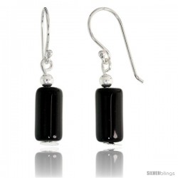 Sterling Silver Dangle Earrings, w/ Beads & Black Obsidian, 1 3/16" (30 mm) tall