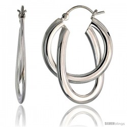 High Polished Interlacing Round & U-shaped Hoop Earrings in Sterling Silver, 1 5/16" (34 mm) tall