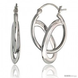 High Polished Knot Hoop Earrings in Sterling Silver, 1 1/8" (29 mm) tall