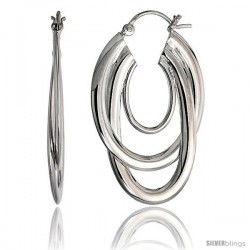 High Polished Interlacing U-shaped Hoop Earrings in Sterling Silver, 1 9/16" (40 mm) tall