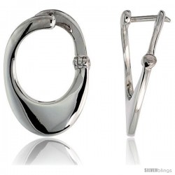 High Polished Oval-shaped Fancy Hoop Earrings in Sterling Silver, 13/16" (21 mm) tall