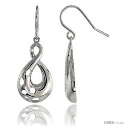 High Polished Swirl Dangle Earrings in Sterling Silver, w/ Small Circle Cut Outs, 1" (25 mm) tall