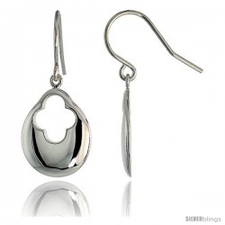 High Polished Pear-shaped Dangle Earrings in Sterling Silver, w/ Cross Cut Out, 3/4" (19 mm) tall