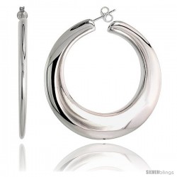 High Polished Large Hollow Hoop Earrings in Sterling Silver, 2" (50 mm) tall