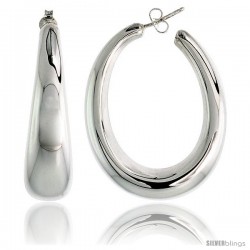 High Polished Large Hollow Oval-shaped Earrings in Sterling Silver, 2 1/16" (52 mm) tall