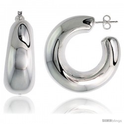 High Polished Large Hollow Doughnut Hoop Earrings in Sterling Silver, 1 5/16" (33 mm) tall