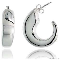 High Polished Hollow Half-Hoop Earrings in Sterling Silver, 1 1/8" (29 mm) tall