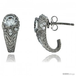 Sterling Silver Vintage Style Half-Hoop Earrings w/ Brilliant Cut CZ Stones, 11/16 in. (18 mm) tall