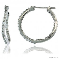 Sterling Silver Curvy Hoop Earrings w/ Brilliant Cut CZ Stones, 13/16 in. (21 mm)