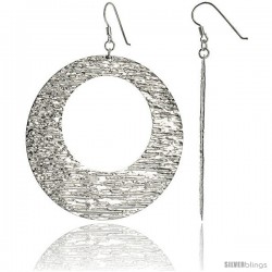 Sterling Silver Extra Large Doughnut Dangle Earrings, Textured Finish, 2 9/16 in. (65 mm)