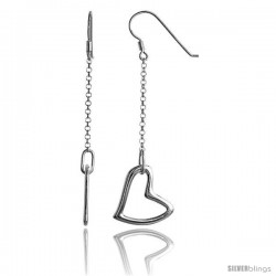 Sterling Silver Heart Drop Earrings, 2 3/8 in long