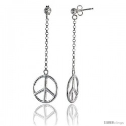 Sterling Silver Peace Drop Earrings, 2 3/8 in long