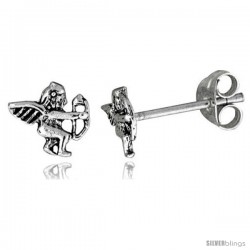 Tiny Sterling Silver Cupid Stud Earrings 5/16 in