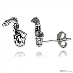 Tiny Sterling Silver Saxophone Stud Earrings 5/16 in