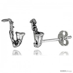 Tiny Sterling Silver Saxophone Stud Earrings 3/8 in