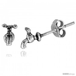 Tiny Sterling Silver Faucet Stud Earrings 5/16 in